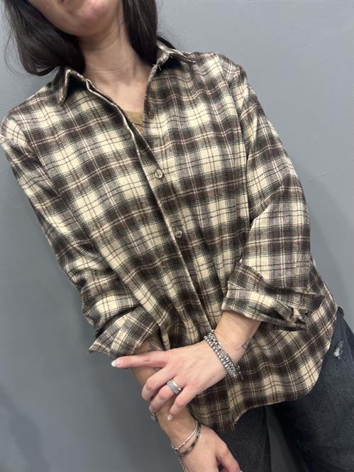 camicia check quadri colore marrone beige verde tessuto felpatino