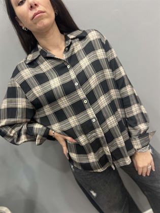 Camicia check quadri nera grigia beige