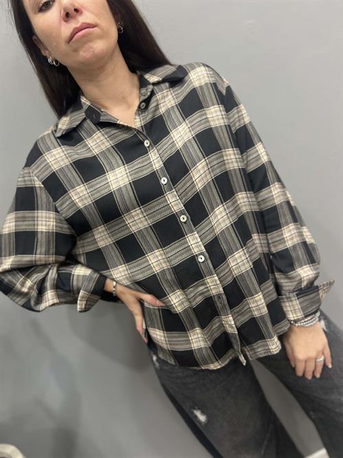 Camicia check quadri nera grigia beige