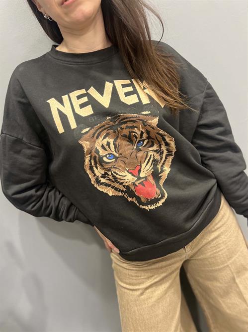 Felpa nero carbone stampa tigre