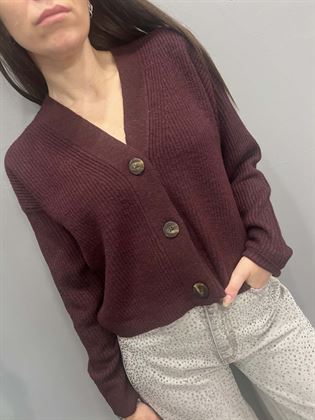 cardigan costine burgundy con bottoni