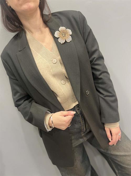 giacca gessata spilla verde military