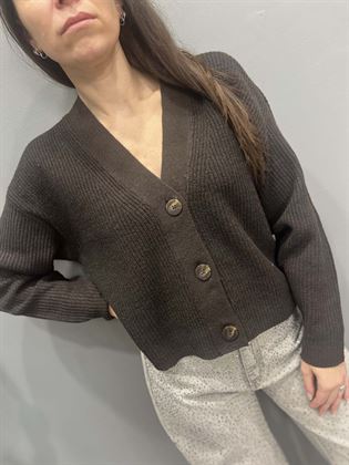cardigan costine marrone cacao con bottoni