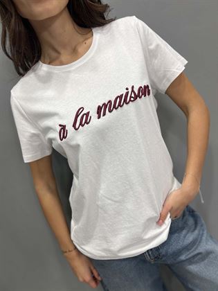 t shirt bianca ricamo burgundy a la maison