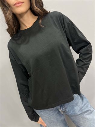 T-Shirt manica lunga nera girocollo