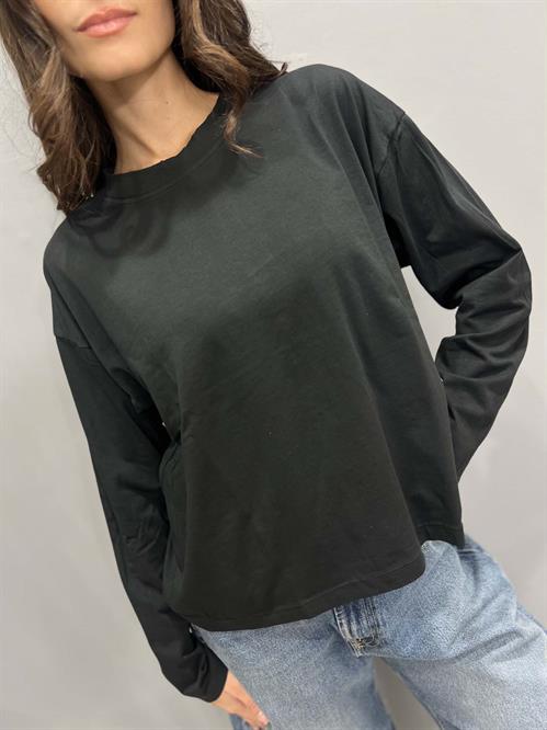  T-Shirt manica lunga nera girocollo