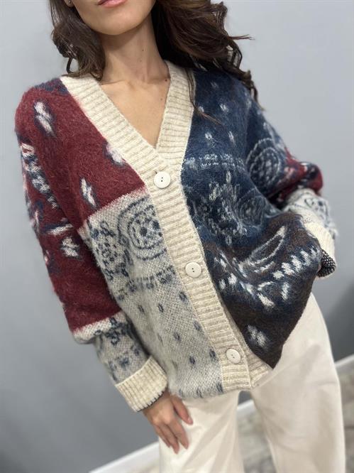 cardigan jacquard kontatto blu panna burgundy