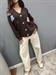 cardigan costine marrone con orsetti e ricami