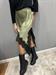 gonna satin assimetrica verde military pizzo nero