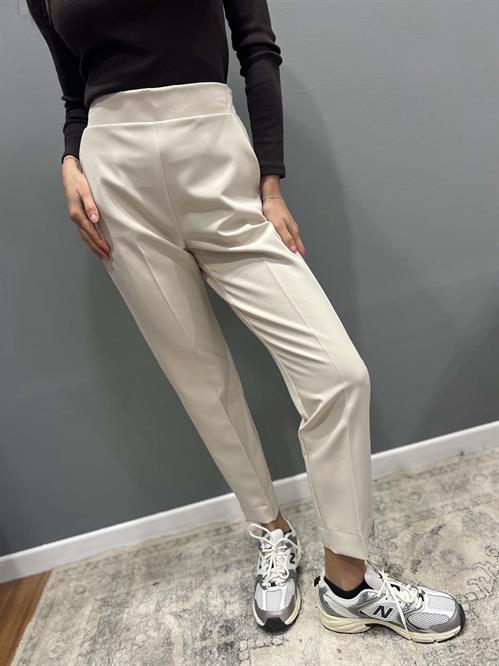 Pantalone panna tubolare con elastico dietro