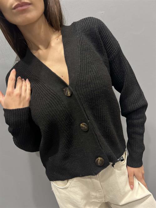 cardigan nero a costine con bottoni