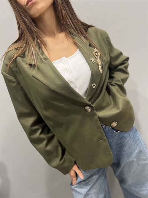 blazer verde military con spille taglia uncia
