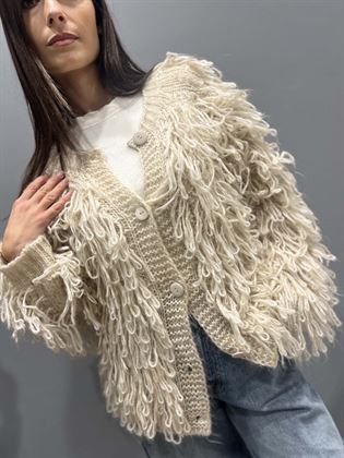 cardigan bottoni panna con frange