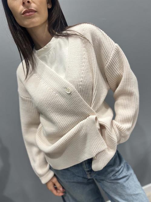 Maglia cardigan punto pannocchia panna