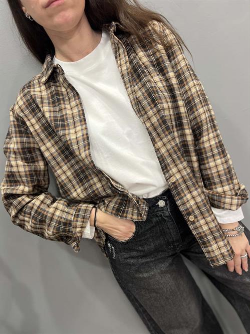 Camicia check beige marrone blu