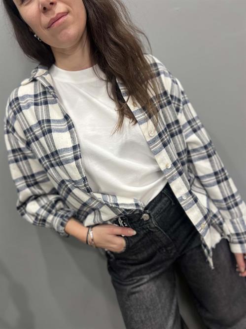 camicia check bianca grigia e bluette