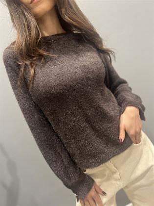 Maglia girocollo peluche bottoni gioiello cacao