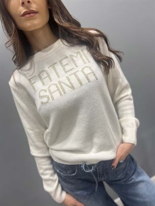 Maglia girocollo panna scritta oro santa suibito