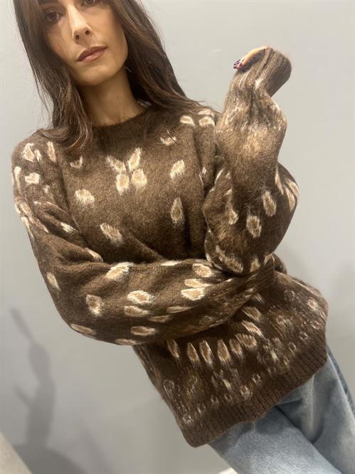 Maglia marrone cacao stampa bandana girocollo