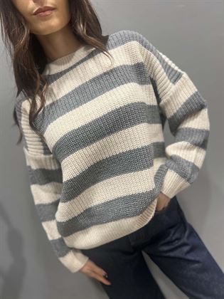 Maglia rigata panna e grigia