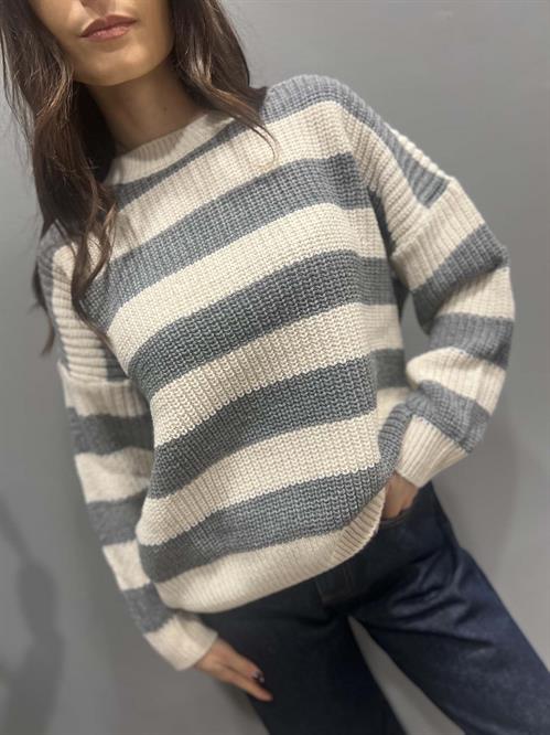 Maglia rigata panna e grigia