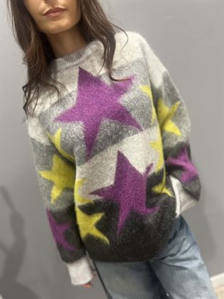 Maglia girocollo stelle grigio giallo viola