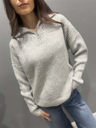 Maglia grigia collo cerniera lupetto filo oro lurex