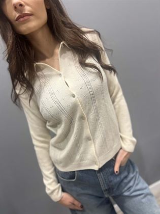 Maglia polo abbotonato crochet punzonato panna