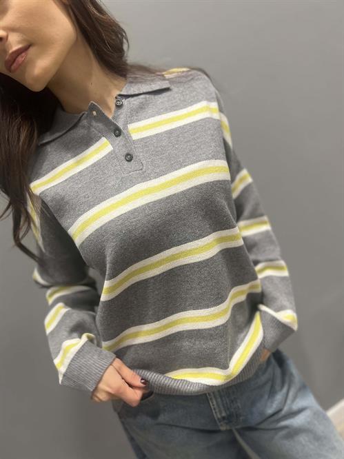 Maglia polo jacquard grigia bianca e gialla