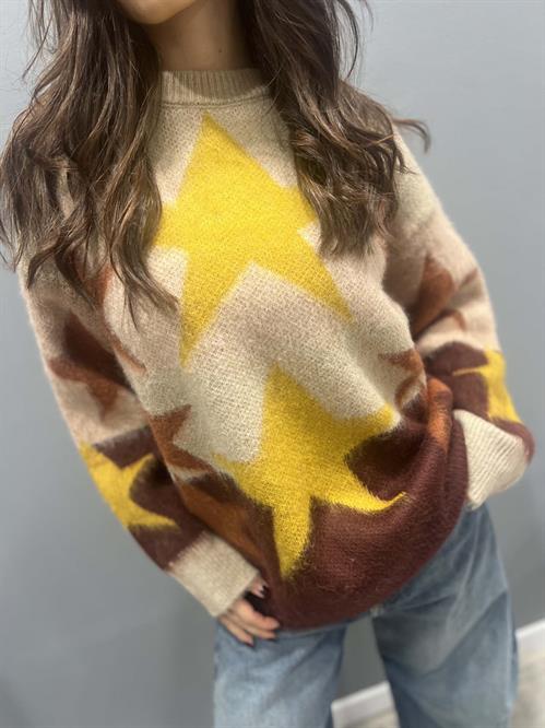 Maglia beige marrone girocollo stelle