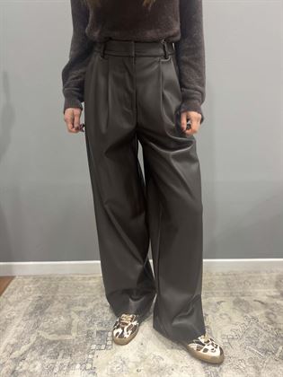 Pantalone pences marrone ecopelle palazzo