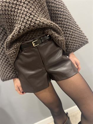 pantaloncino ecopelle marrone cacao con cintura