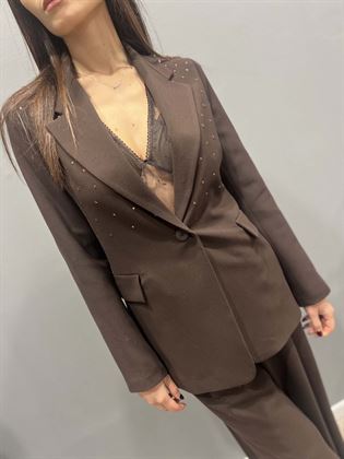 Giacca marrone strass 1 bottone