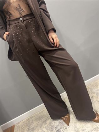 pantalone marrone cacao con strass