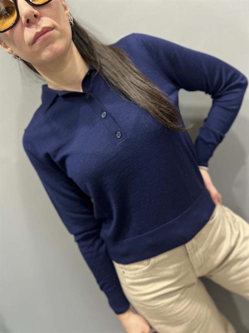 Maglia blu polo lana merinos