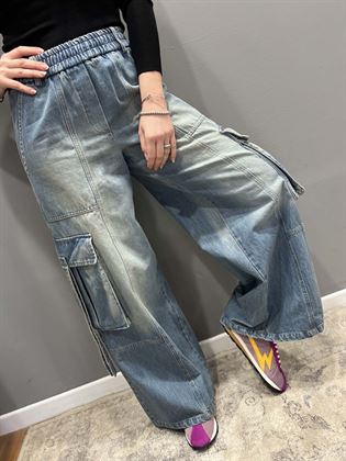 jeans cargo palazzo elestico in vita