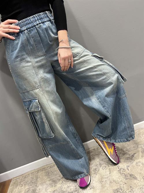 jeans cargo palazzo elestico in vita