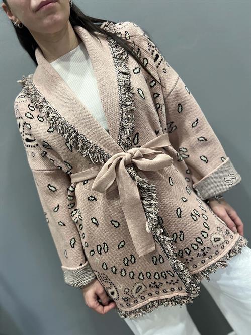 cardigan aperto fantasia bandana rosa nero bianco cintura