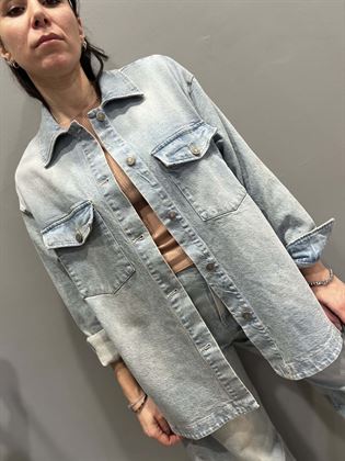 Camicia denim doppia tasca over celeste chiaro