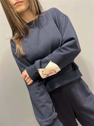 felpa blu girocollo patch logo