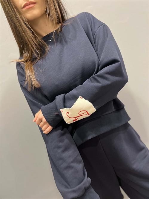 felpa blu girocollo patch logo