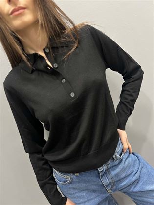 maglia nera modello polo lana  merinos leggera