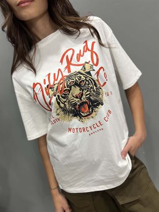  T-Shirt bianca stampa tigre motorcycle