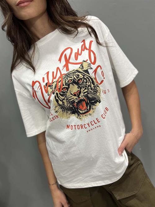  T-Shirt bianca stampa tigre motorcycle