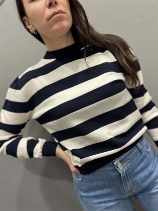 Maglia rigata  blu e bianca girocollo