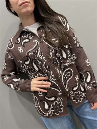 cardigan giacca fantasia bandana marrone cioccolato