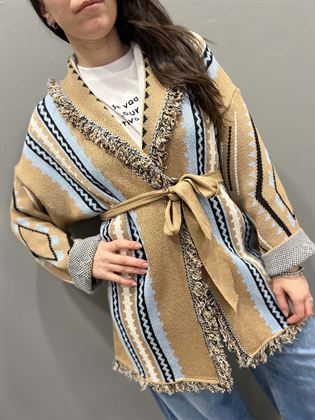 cardigan righe verticali beige celeste