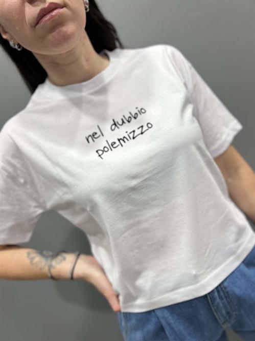  T-Shirt BIANCA SCRITTA SEGNI PARTICOLARI STANCA