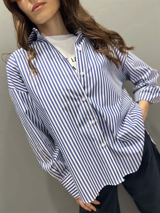 camicia rigata bianca e blu