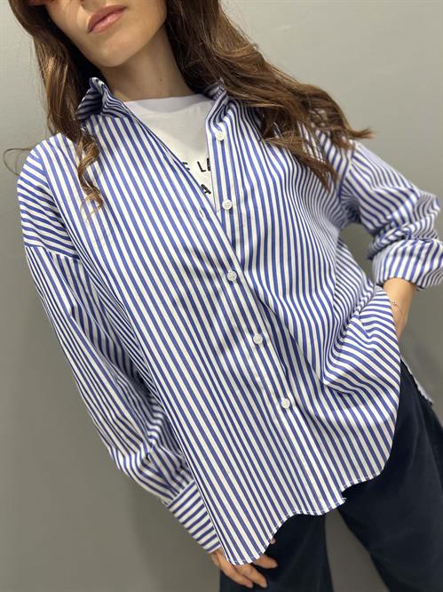 camicia rigata bianca e blu